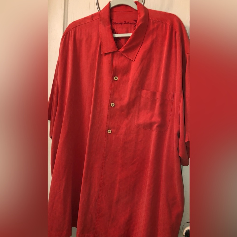 Tommy Bahama 💯 Silk Short Sleeve Button Down Rust Color Shirt men’s sz XXL